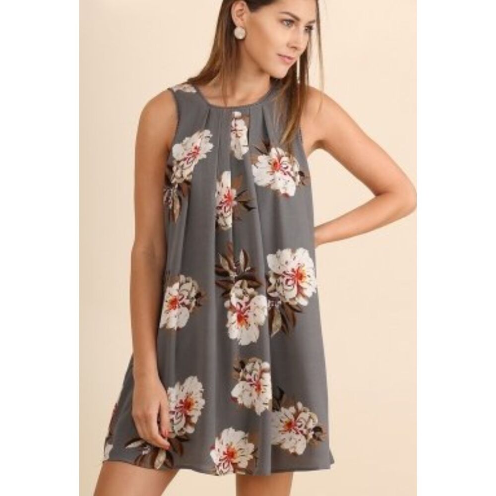 Altar'd State Floral Tunic Dress Purpleish Gray Sleeveless Sz S